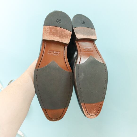 Johnston & Murphy Black Almond Toe Silver Horsebit Loafers Mens Size 10.5 - Picture 8 of 9